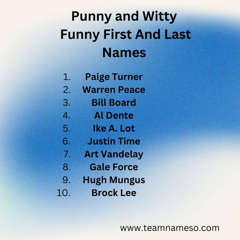 Punny and Witty funny first and last names