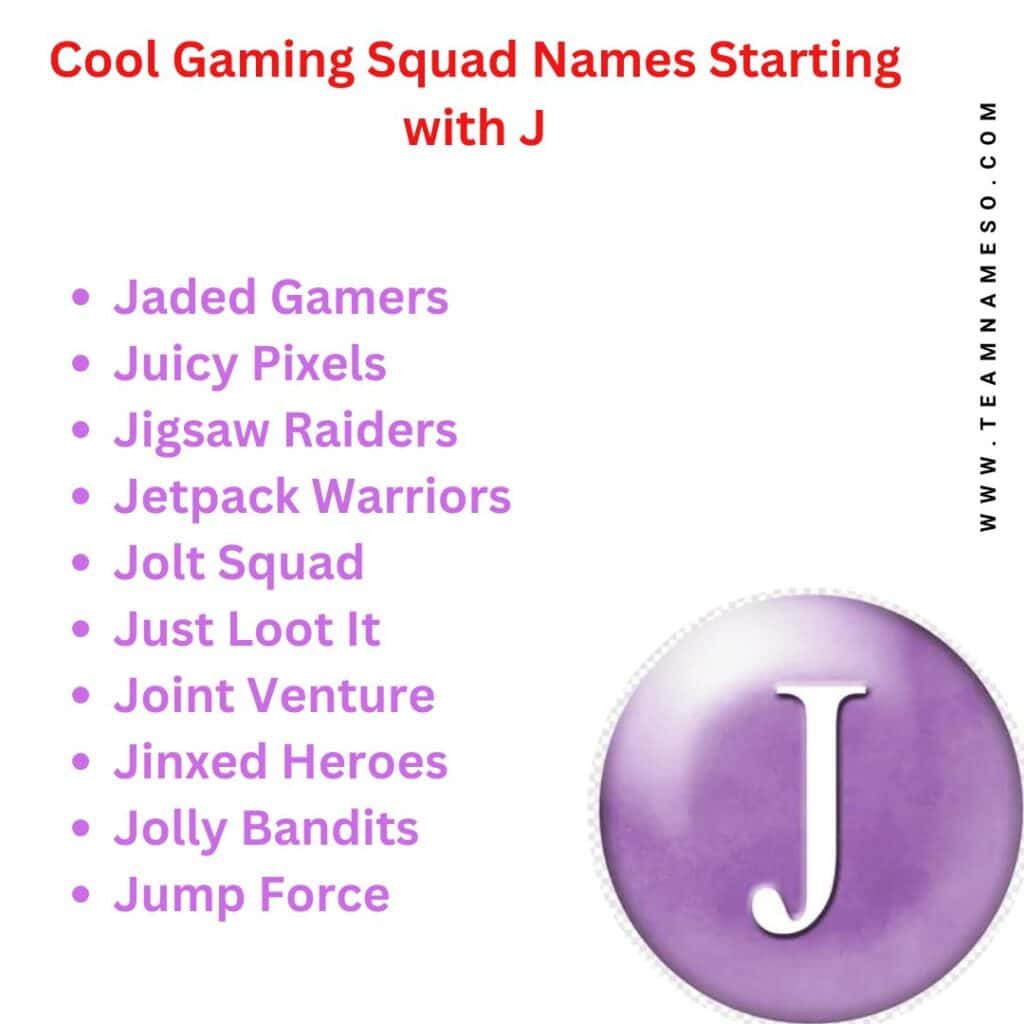 Cool Gaming Squad Names Starting with J