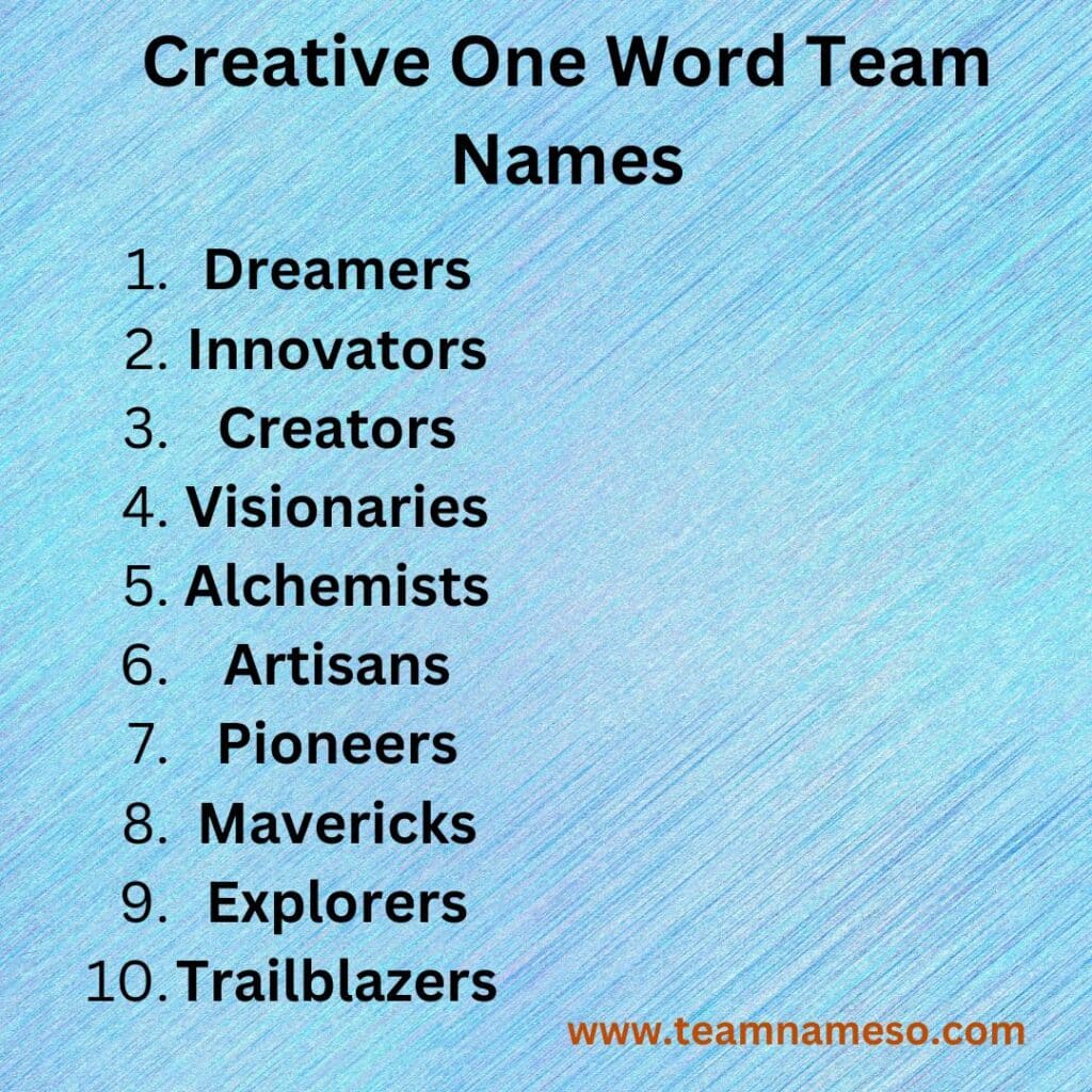 Creative One Word Team Names