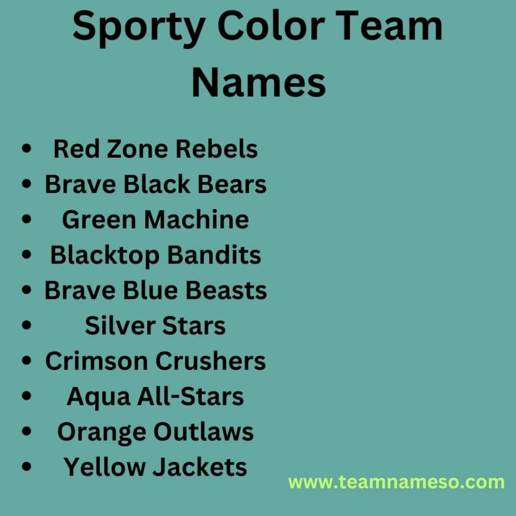 Sporty Color Team Names