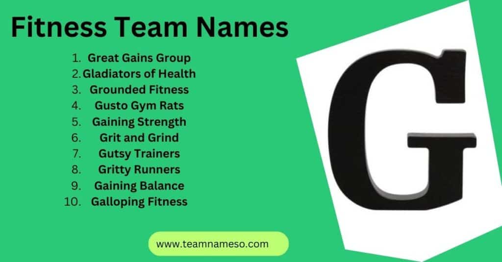 Fitness Team Names starting with G