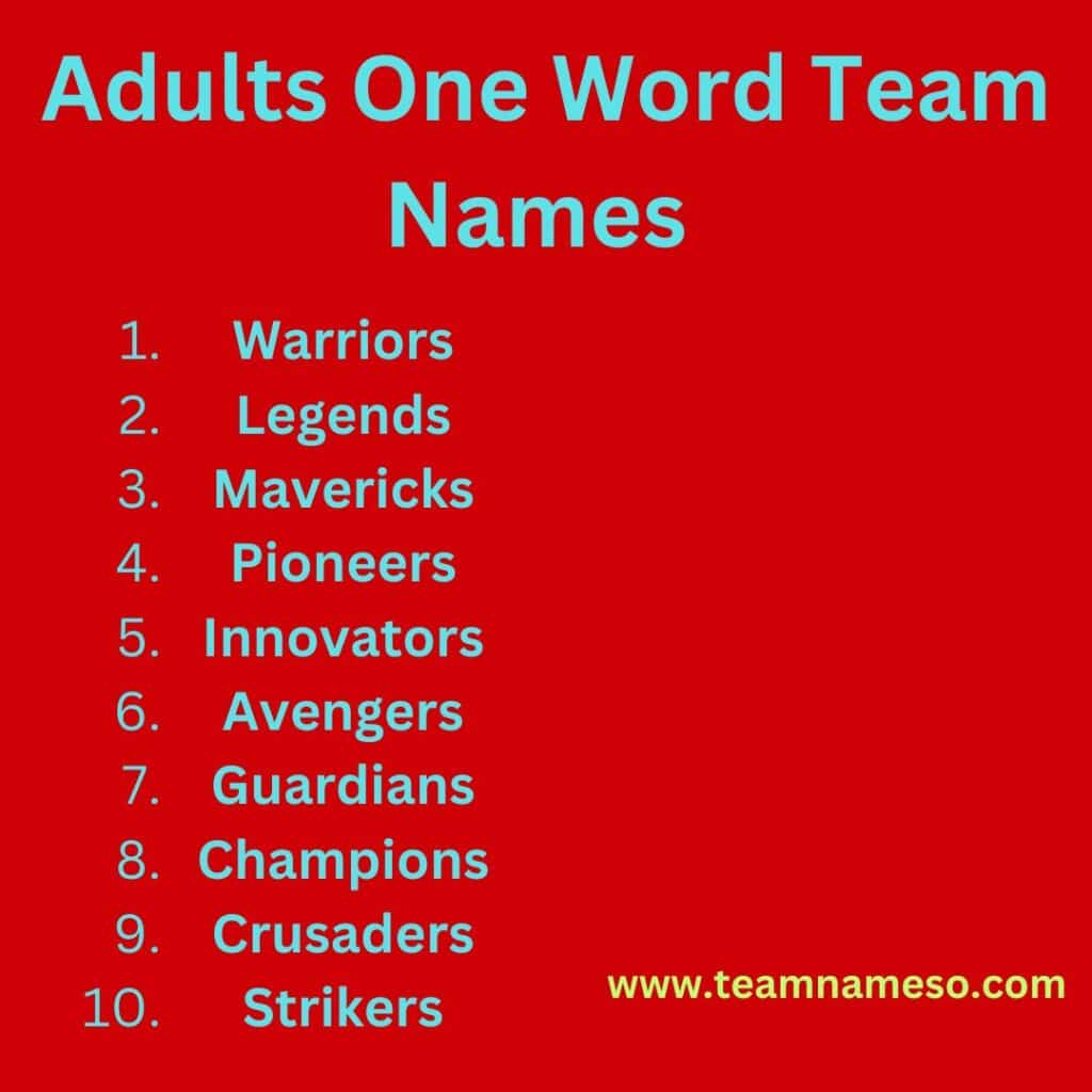 Adults One Word Team Names