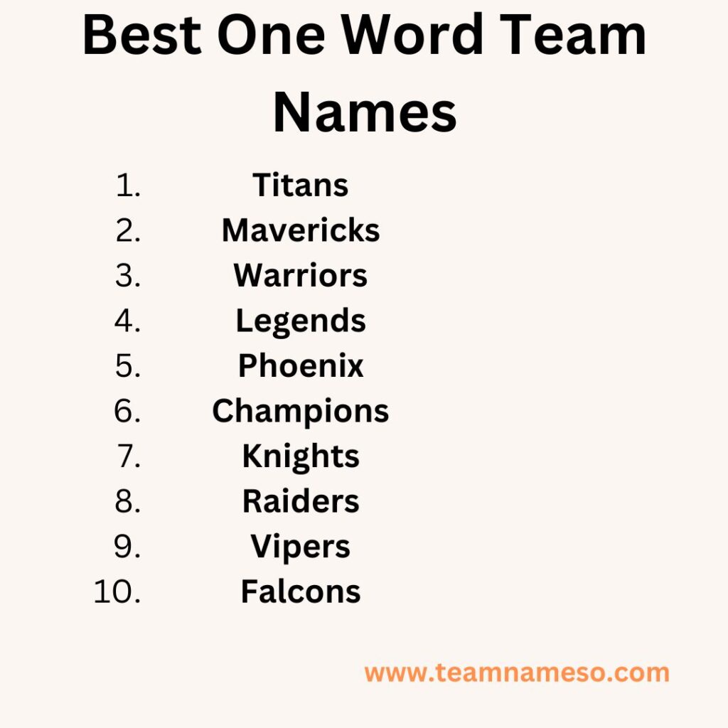 Best One Word Team Names