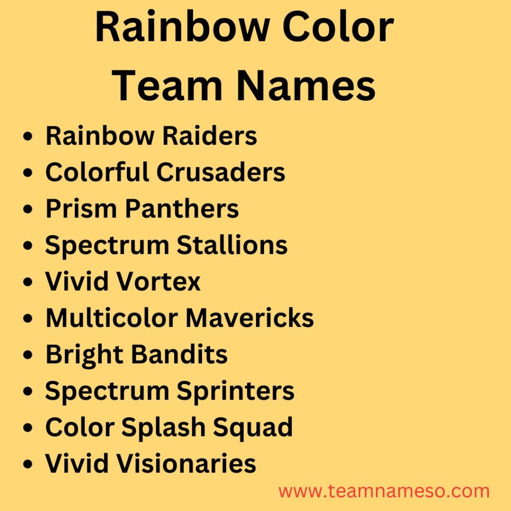 Rainbow Color Team Names