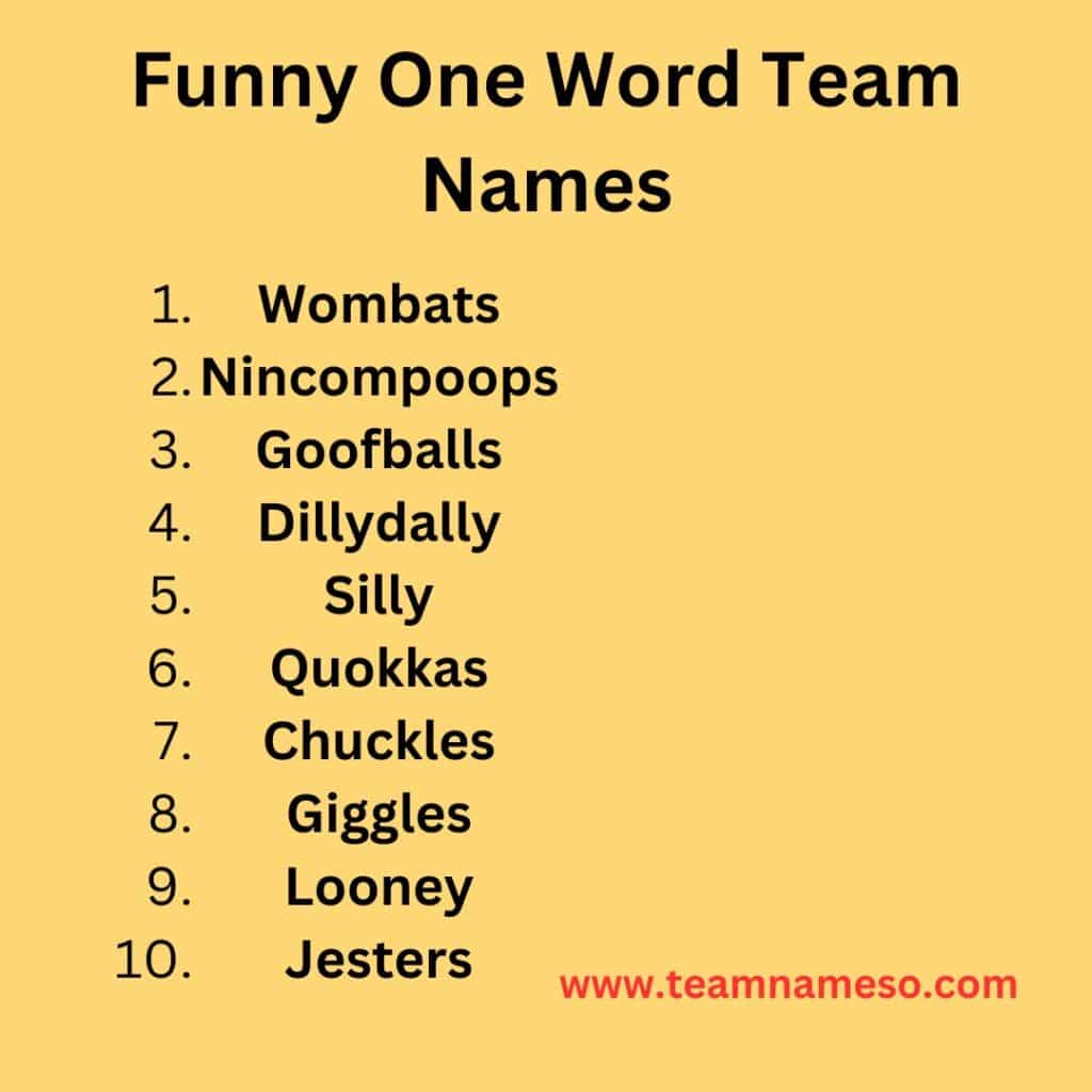 Funny One Word Team Names